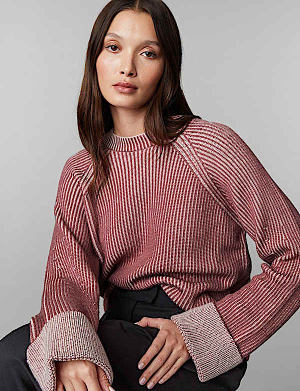 Jumper Santai Wol Merino Murni Kerah Bundar - ID