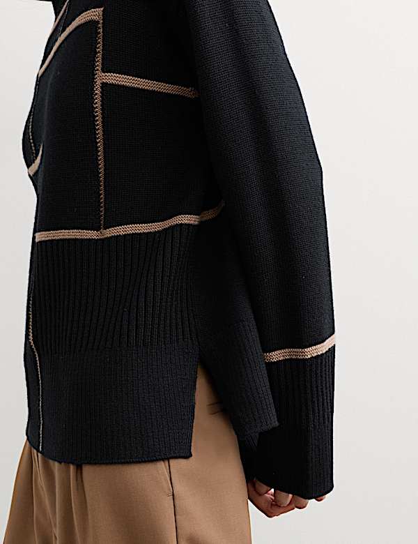 Pure Merino Wool Geometric Funnel Neck Jumper - CH