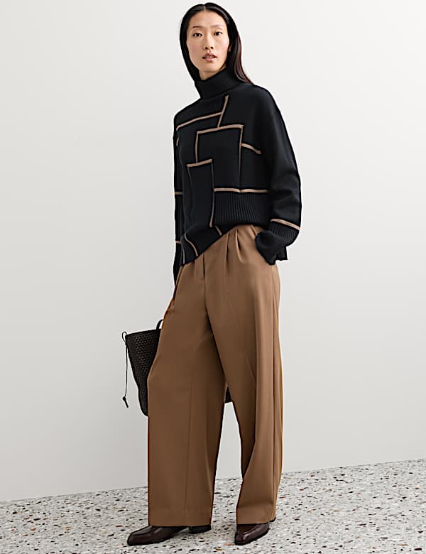 Pure Merino Wool Geometric Funnel Neck Jumper - CH