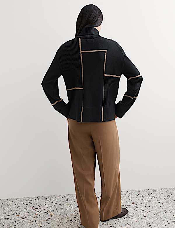 Pure Merino Wool Geometric Funnel Neck Jumper - CH