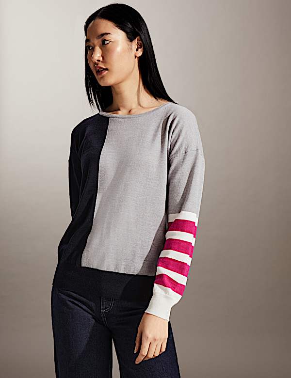 Pure Merino Wool Colour Block Jumper - CA