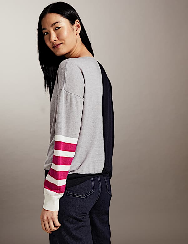 Pure Merino Wool Colour Block Jumper - CA