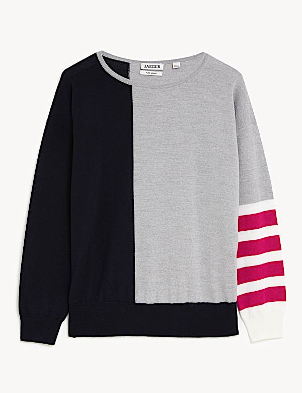 Pure Merino Wool Colour Block Jumper - CA