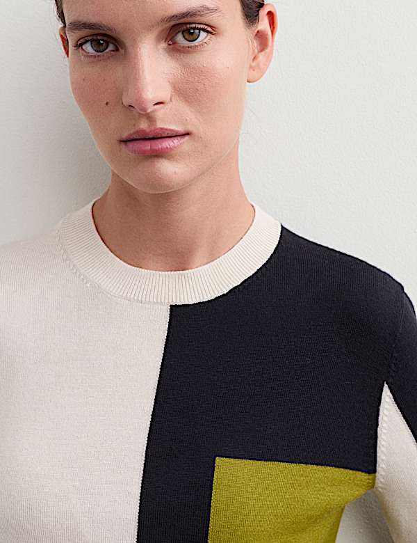 Pull 100 % laine de m&eacute;rinos &agrave; motif color block - FR