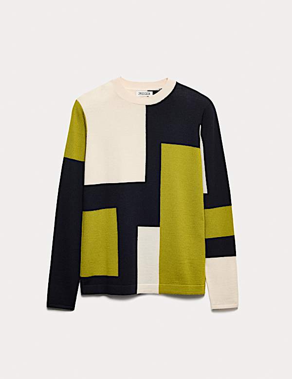 Pull 100 % laine de m&eacute;rinos &agrave; motif color block - FR