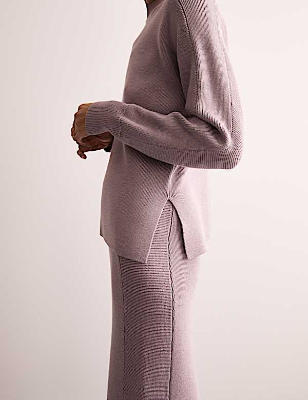 Pure Merino Wool Ribbed Funnel Neck Jumper - FR