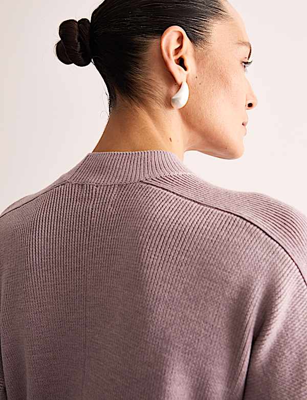 Pure Merino Wool Ribbed Funnel Neck Jumper - FR