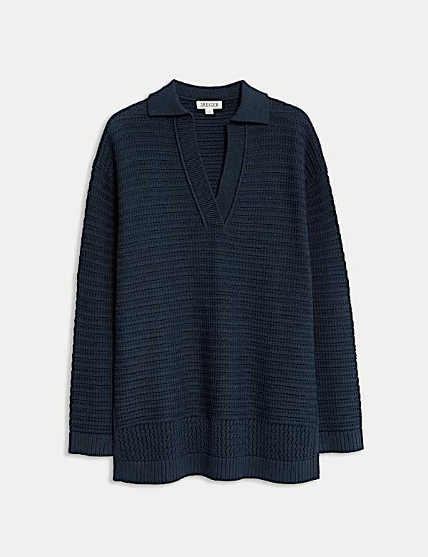 Zuiver katoenen, ruimvallende trui met kraag en structuur - BE