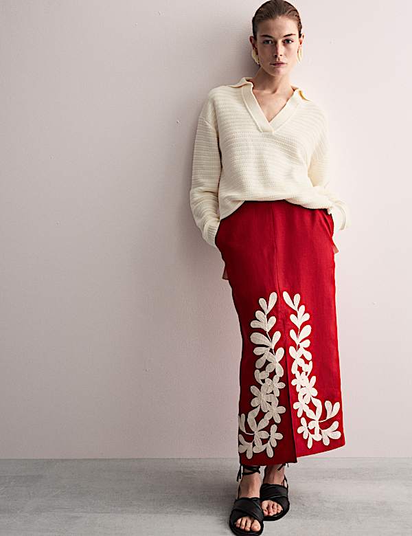 Zuiver katoenen, ruimvallende trui met kraag en structuur - BE