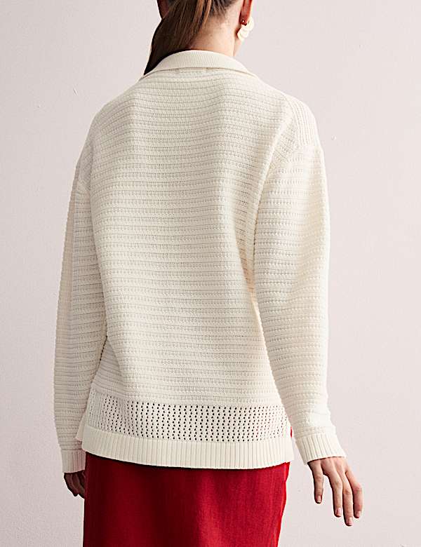 Zuiver katoenen, ruimvallende trui met kraag en structuur - BE