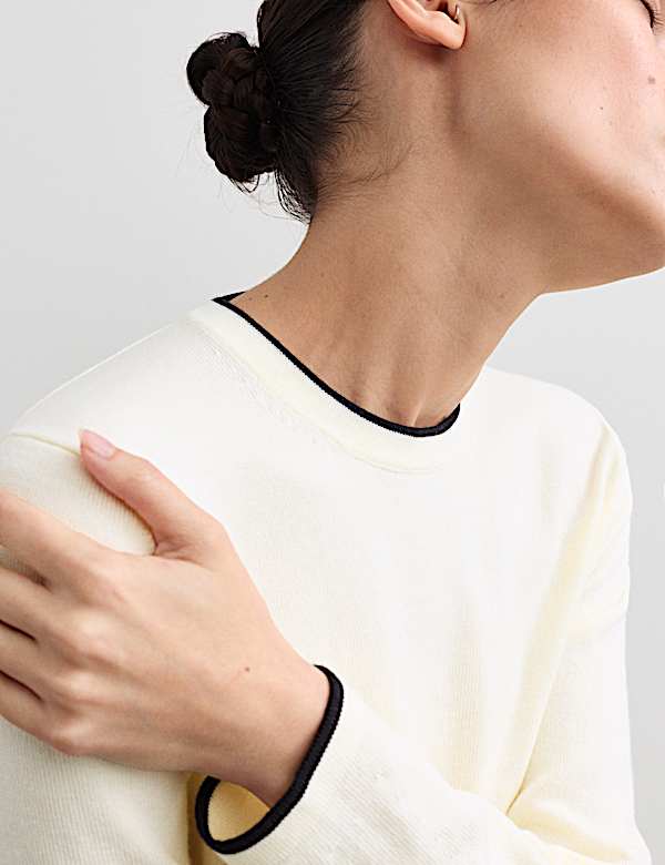 Merino Wool Rich Tipped Crew Neck Jumper - CA