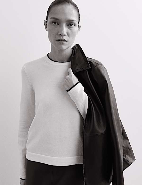 Merino Wool Rich Tipped Crew Neck Jumper - CA