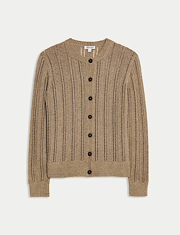 Linen Blend Open Knit Button Front Cardigan - AU