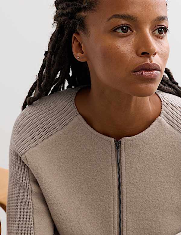 Cardigan 100 % laine m&eacute;rinos c&ocirc;tel&eacute;e &agrave; fermeture zipp&eacute;e - FR