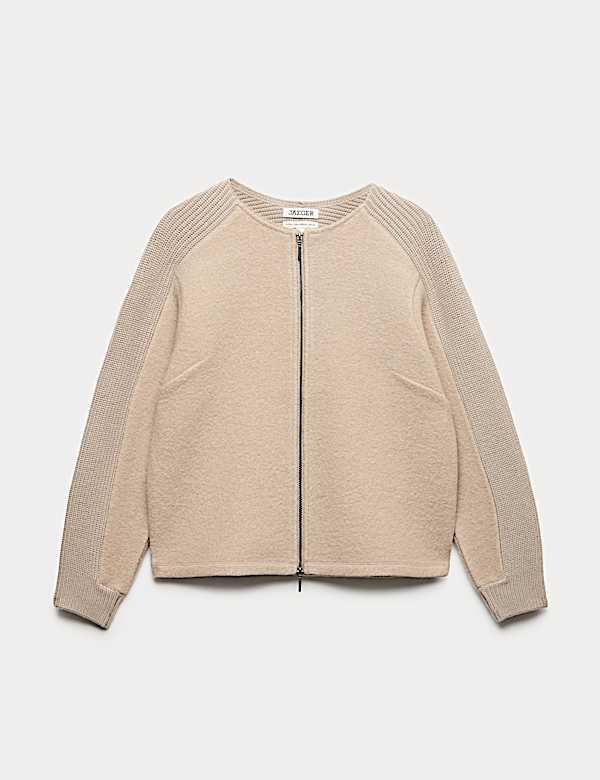 Cardigan 100 % laine m&eacute;rinos c&ocirc;tel&eacute;e &agrave; fermeture zipp&eacute;e - FR