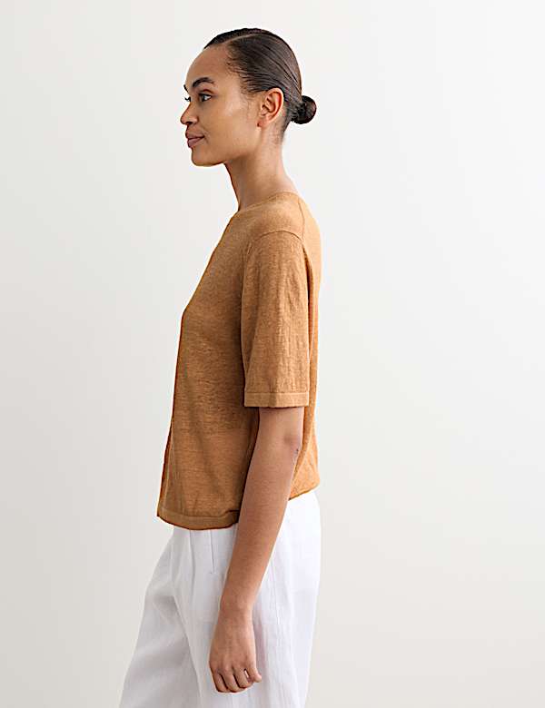 Pure Linen Textured T-Shirt - BE