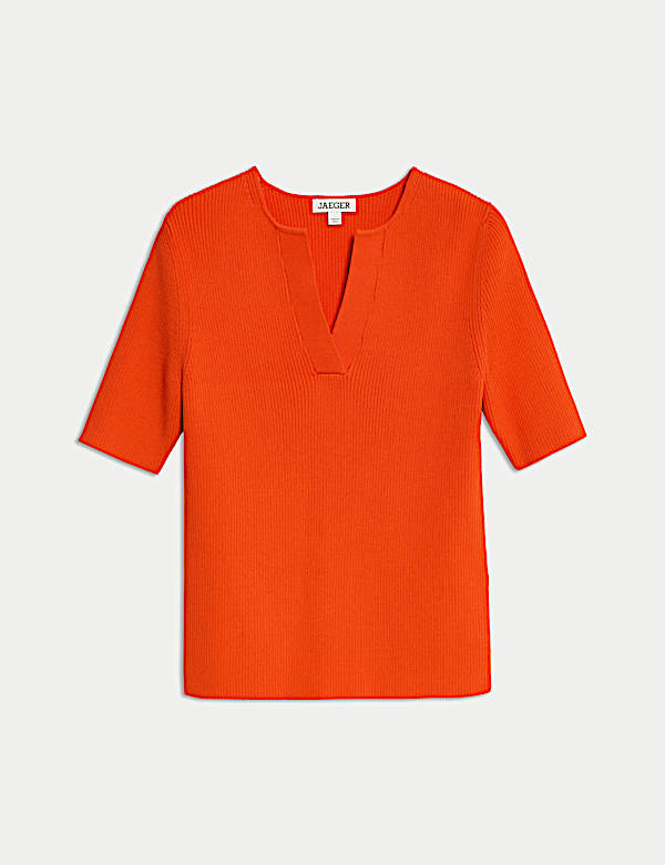 Top en maille c&ocirc;tel&eacute;e &agrave; col en V - BE