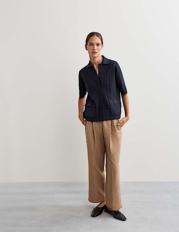 Pure Merino Wool Collared Cardigan - BE