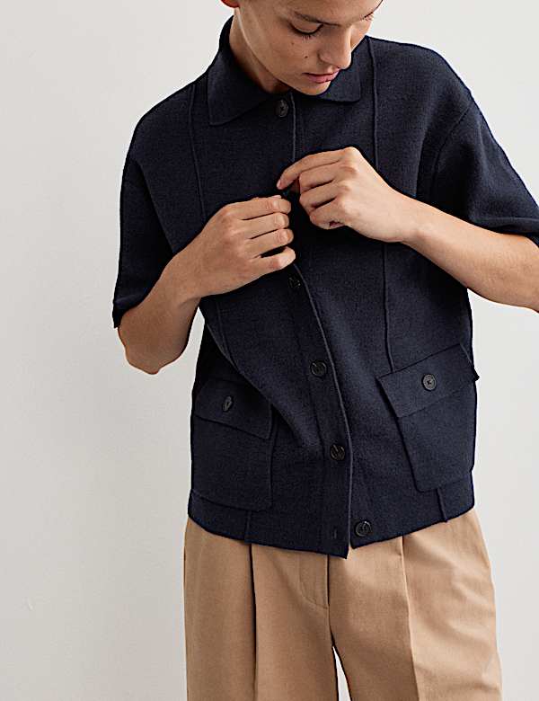 Pure Merino Wool Collared Cardigan - BE