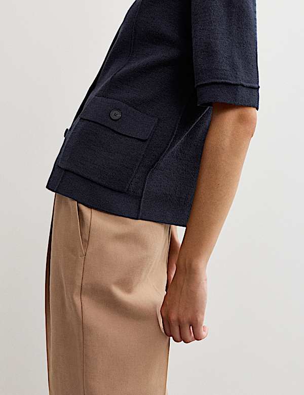 Pure Merino Wool Collared Cardigan - BE