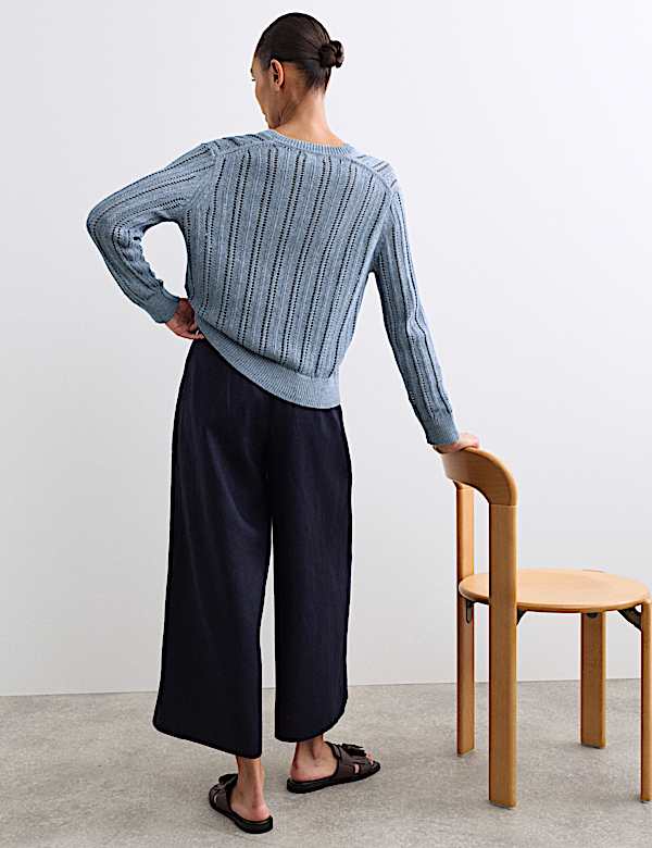 Cotton Rich Textured Open Knit V-Neck Cardigan - AU