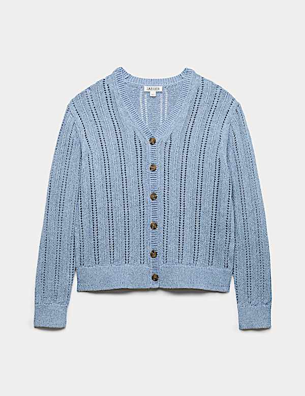 Cotton Rich Textured Open Knit V-Neck Cardigan - AU