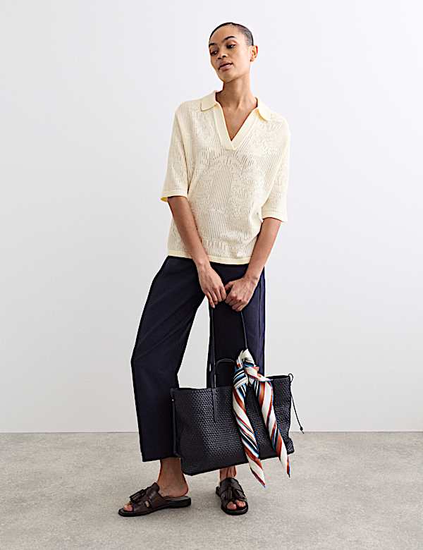 Polo shirt van pure merinowol met pointelle-structuur - NL