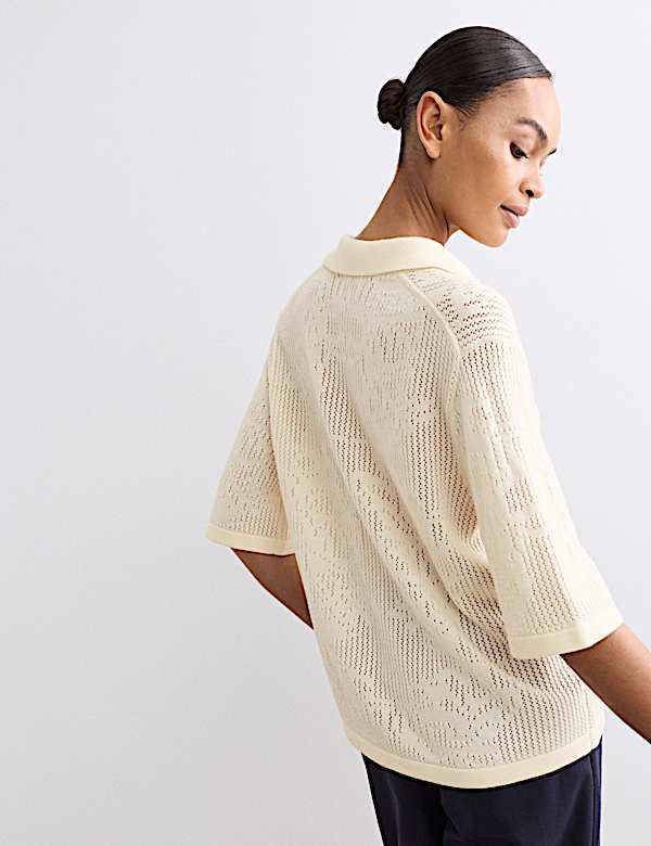 Polo shirt van pure merinowol met pointelle-structuur - NL