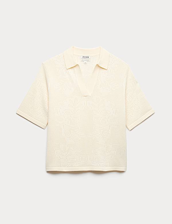 Polo shirt van pure merinowol met pointelle-structuur - NL