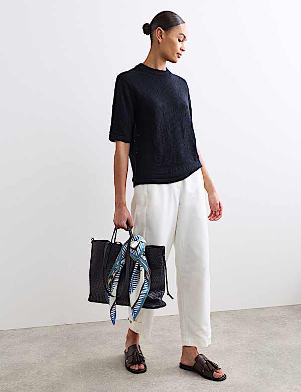 Pure Merino Wool Pointelle Knitted T-Shirt - CA