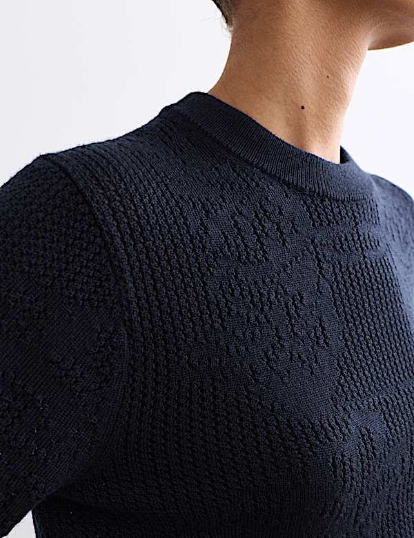 Pure Merino Wool Pointelle Knitted T-Shirt - CA