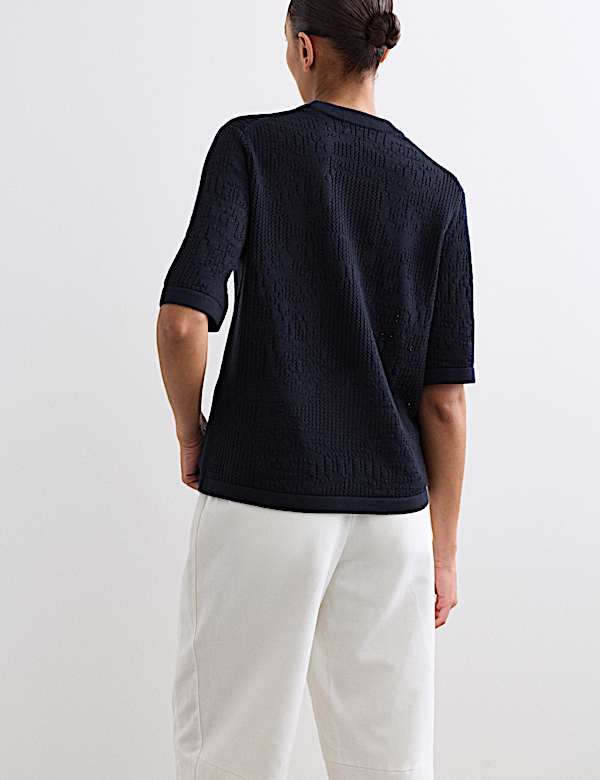 Pure Merino Wool Pointelle Knitted T-Shirt - CA
