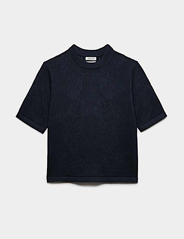 Pure Merino Wool Pointelle Knitted T-Shirt - CA
