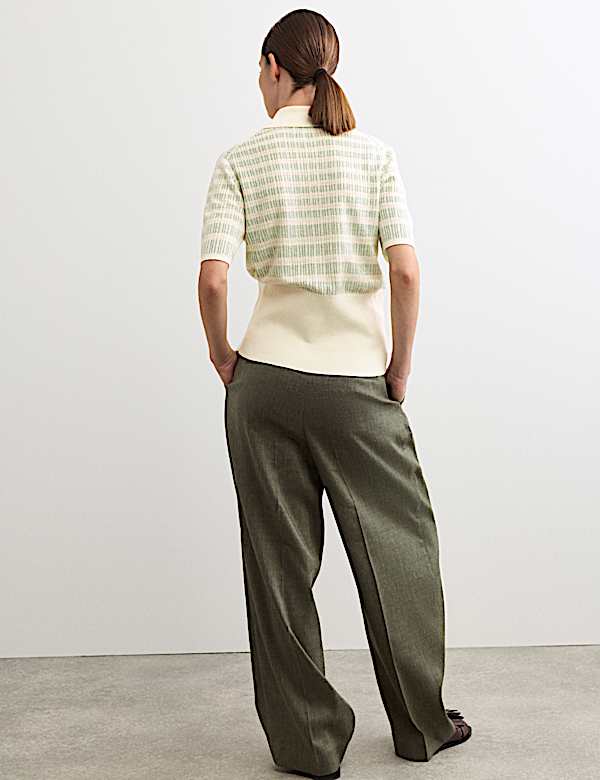Linen Rich Striped Collared Knitted T-Shirt - CH