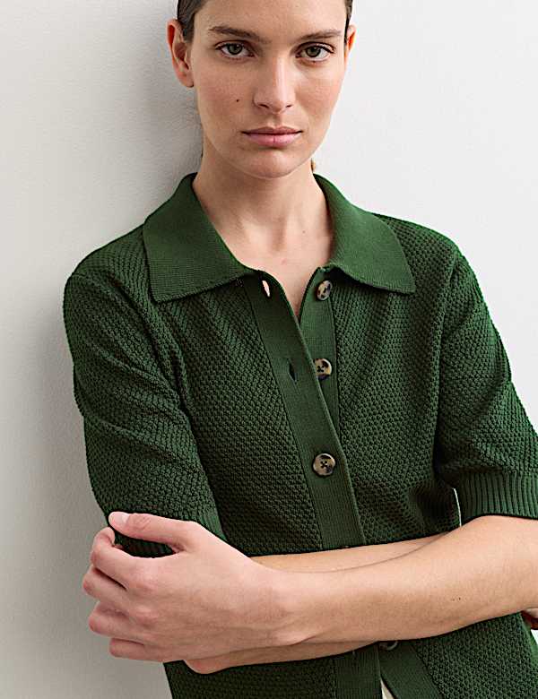 Cotton Rich Collared Cardigan with Silk - GR