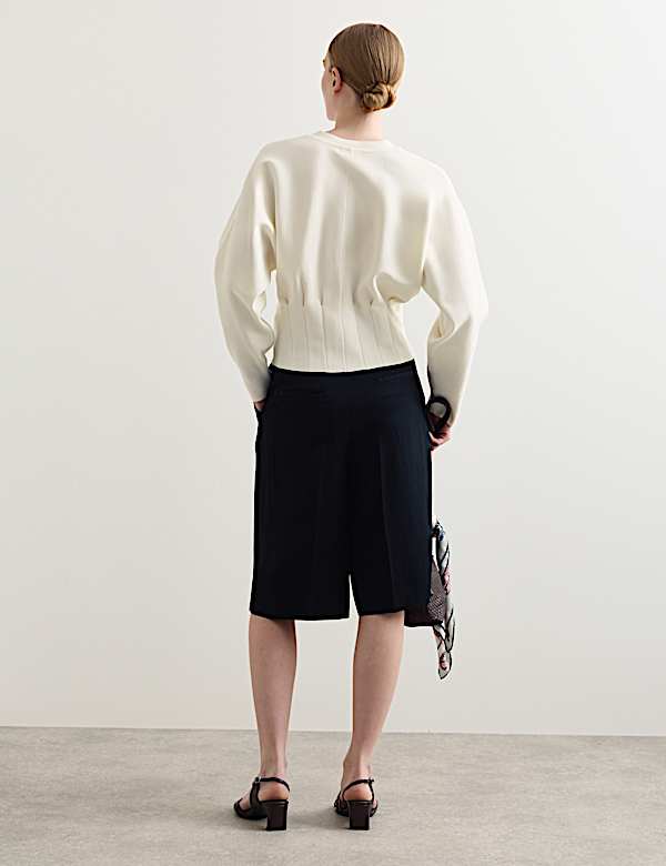 Cotton Blend Pleat Waist Cardigan - FR