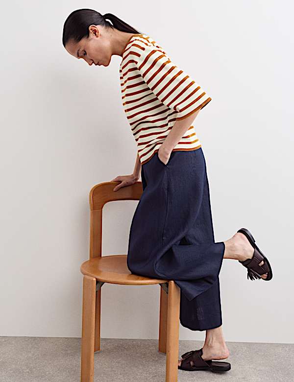 Top coupe d&eacute;contract&eacute;e en maille de coton m&eacute;lang&eacute; &agrave; rayures - CH