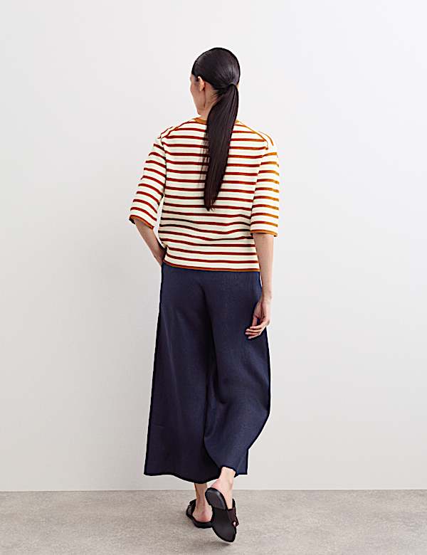 Top coupe d&eacute;contract&eacute;e en maille de coton m&eacute;lang&eacute; &agrave; rayures - CH