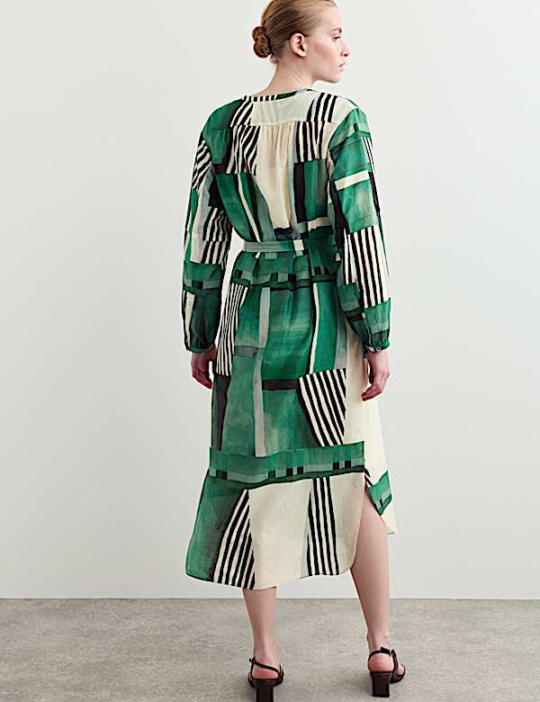 Cotton Silk Blend Geometric Midi Shirt Dress - IT