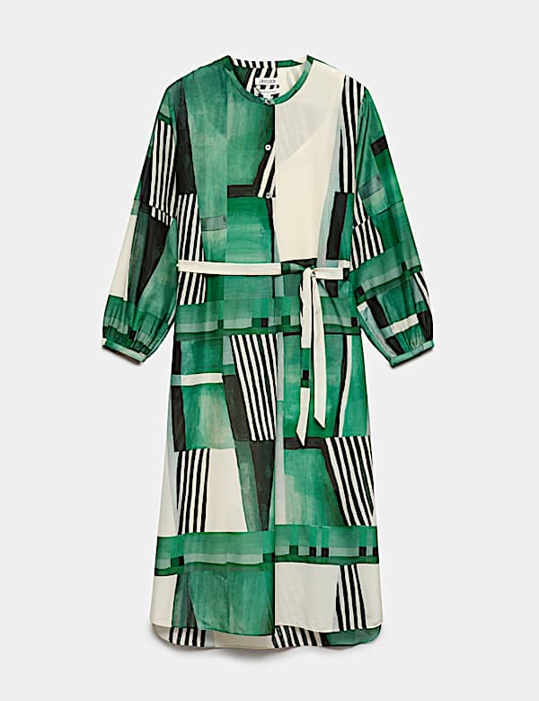 Cotton Silk Blend Geometric Midi Shirt Dress - IT