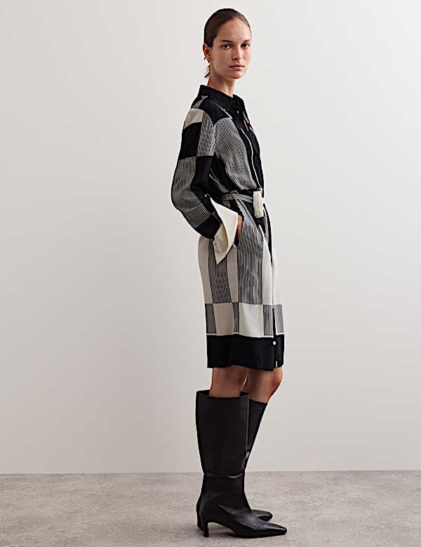 Robe chemise longueur genou avec ceinture et imprimé - CA