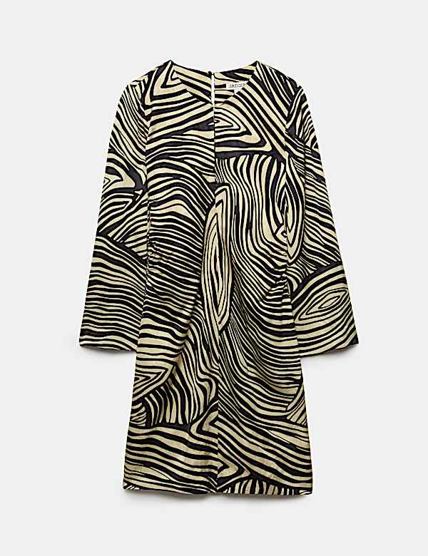 Pure Viscose Printed Notch Neck Knee Length Shift Dress - NZ
