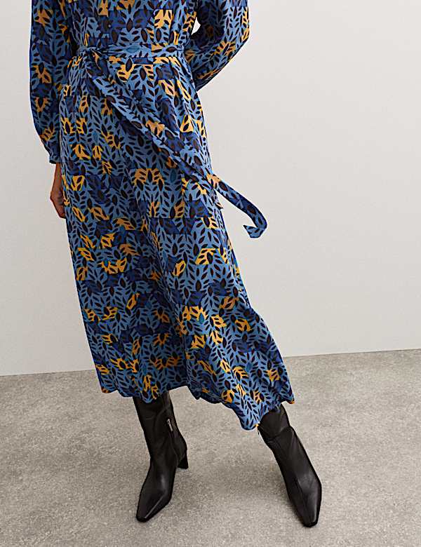 Robe midi 100 % soie à imprimé feuilles - CA