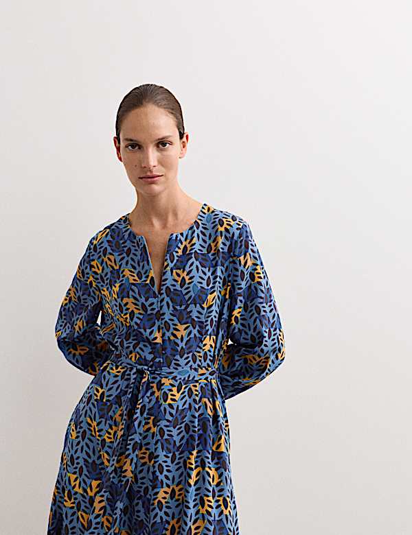 Robe midi 100 % soie à imprimé feuilles - CA