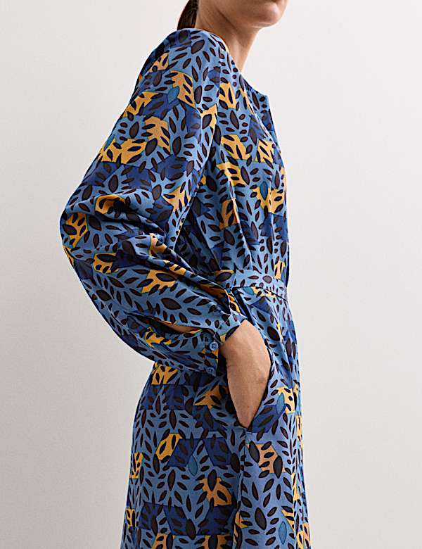 Robe midi 100 % soie à imprimé feuilles - CA