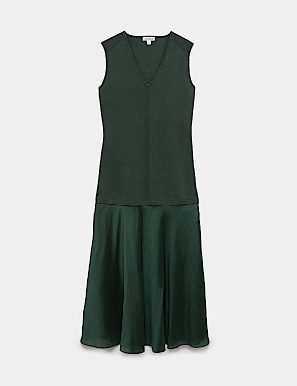 V-Neck Stitch Detail Midi Knitted Dress - IT