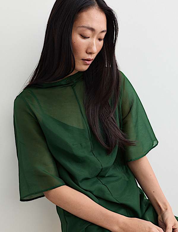 Organza Funnel Neck Midi Column Dress - NZ