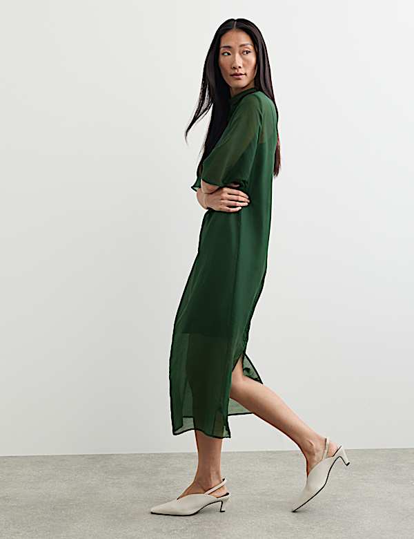 Organza Funnel Neck Midi Column Dress - NZ