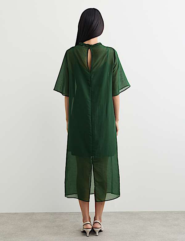 Organza Funnel Neck Midi Column Dress - NZ