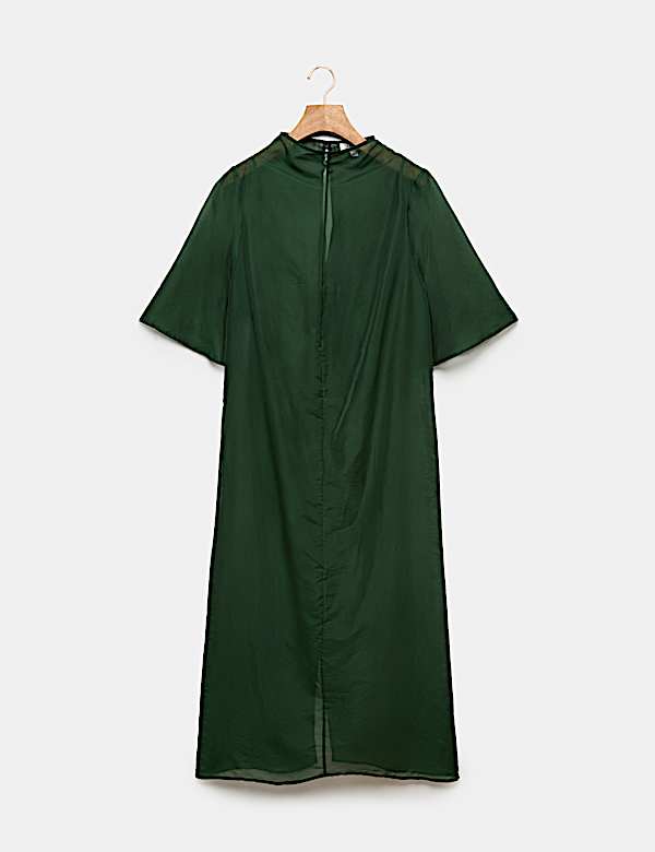 Organza Funnel Neck Midi Column Dress - NZ
